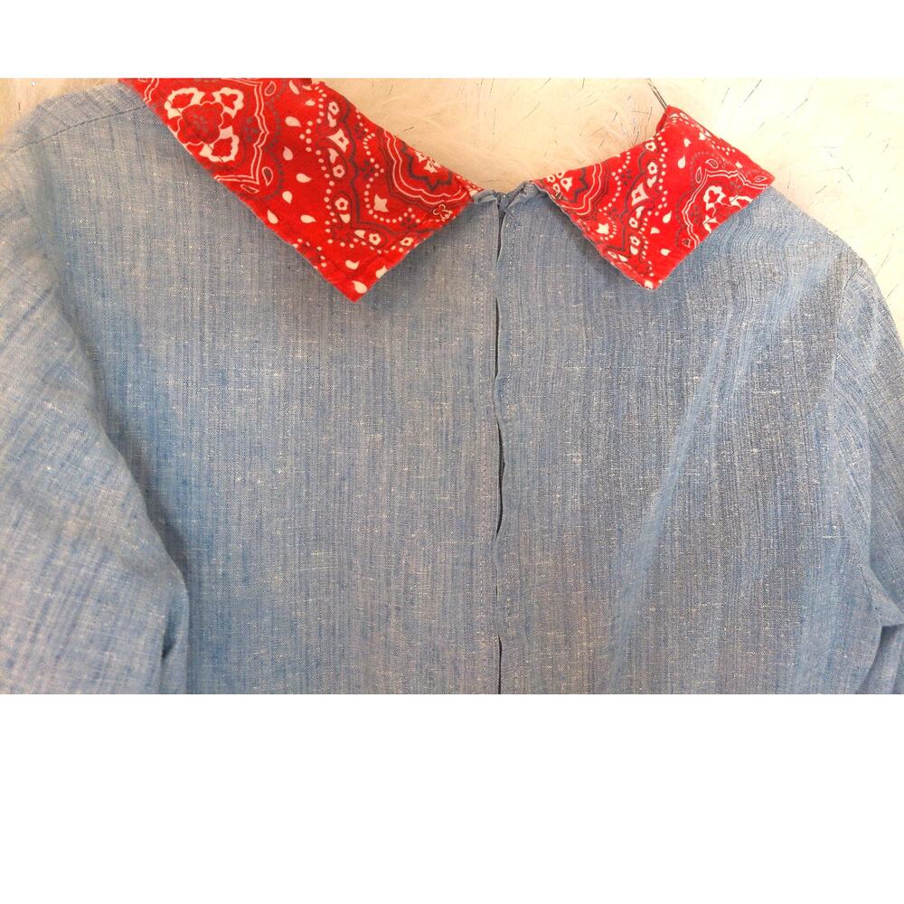 Vintage Blue Denim Look Dress Bandana Print Western Boho Costume LA - Picture 5 of 10